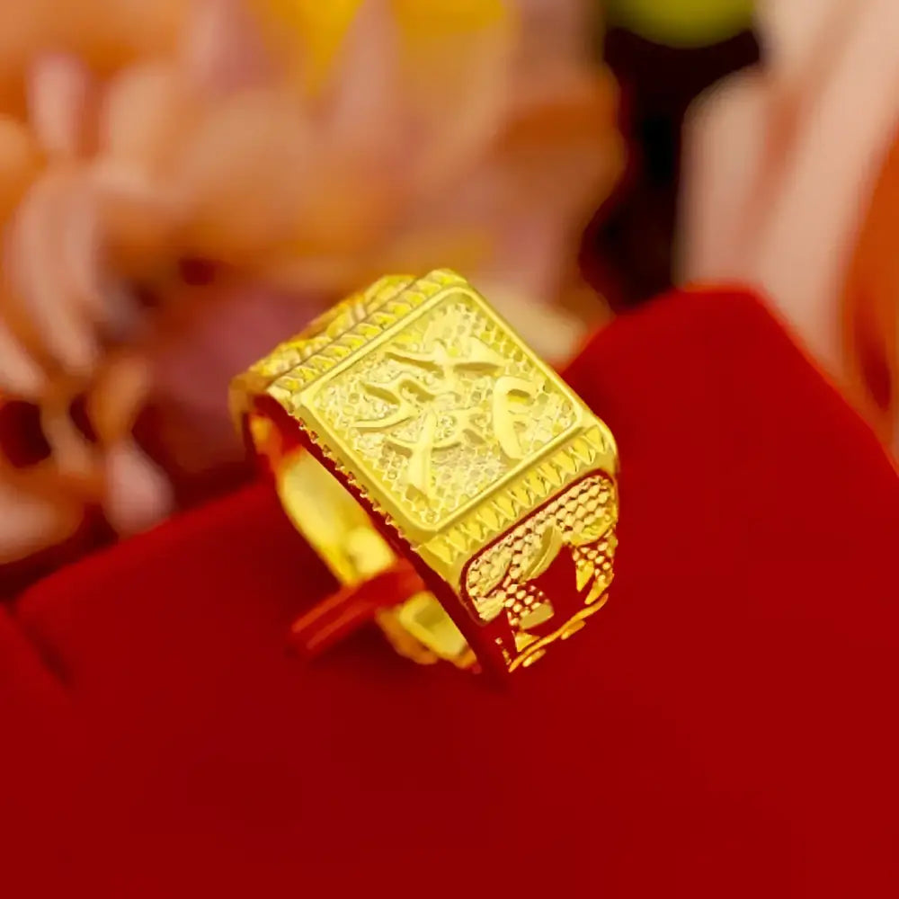 Ornate gold ring.