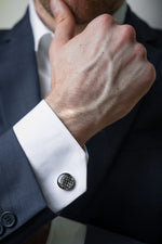Round Cufflinks – Dark Leather