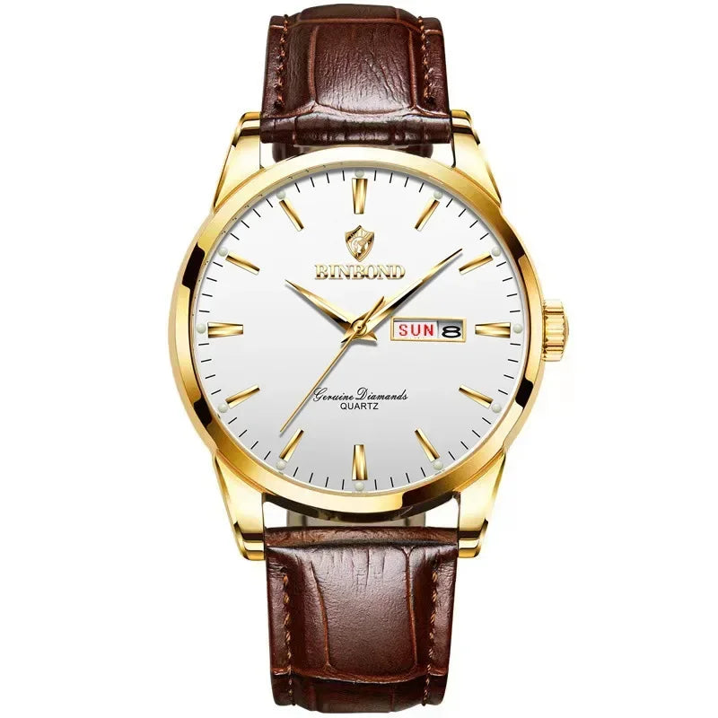 Luxury Waterproof Couples Watch for Men and Women - Quartz Calendar Timepiece with Leather Strap - Buzzastore