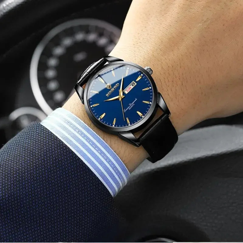 Luxury Waterproof Couples Watch for Men and Women - Quartz Calendar Timepiece with Leather Strap - Buzzastore
