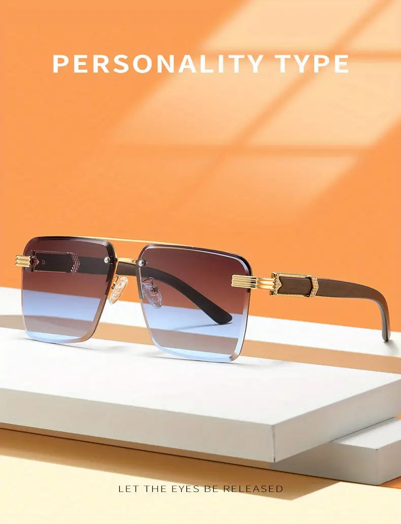 Square Lens Metal Frame Double Bridges Glasses For Men Women Outdoor Party Vacation Travel Decors Photo Props Ideal
