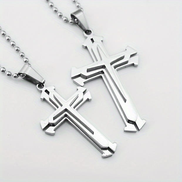 Blue Silver Cross Pendant Necklace Zinc Alloy Accessories