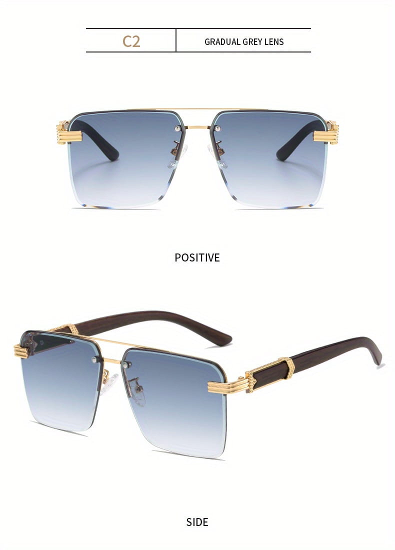 Square Lens Metal Frame Double Bridges Glasses For Men Women Outdoor Party Vacation Travel Decors Photo Props Ideal