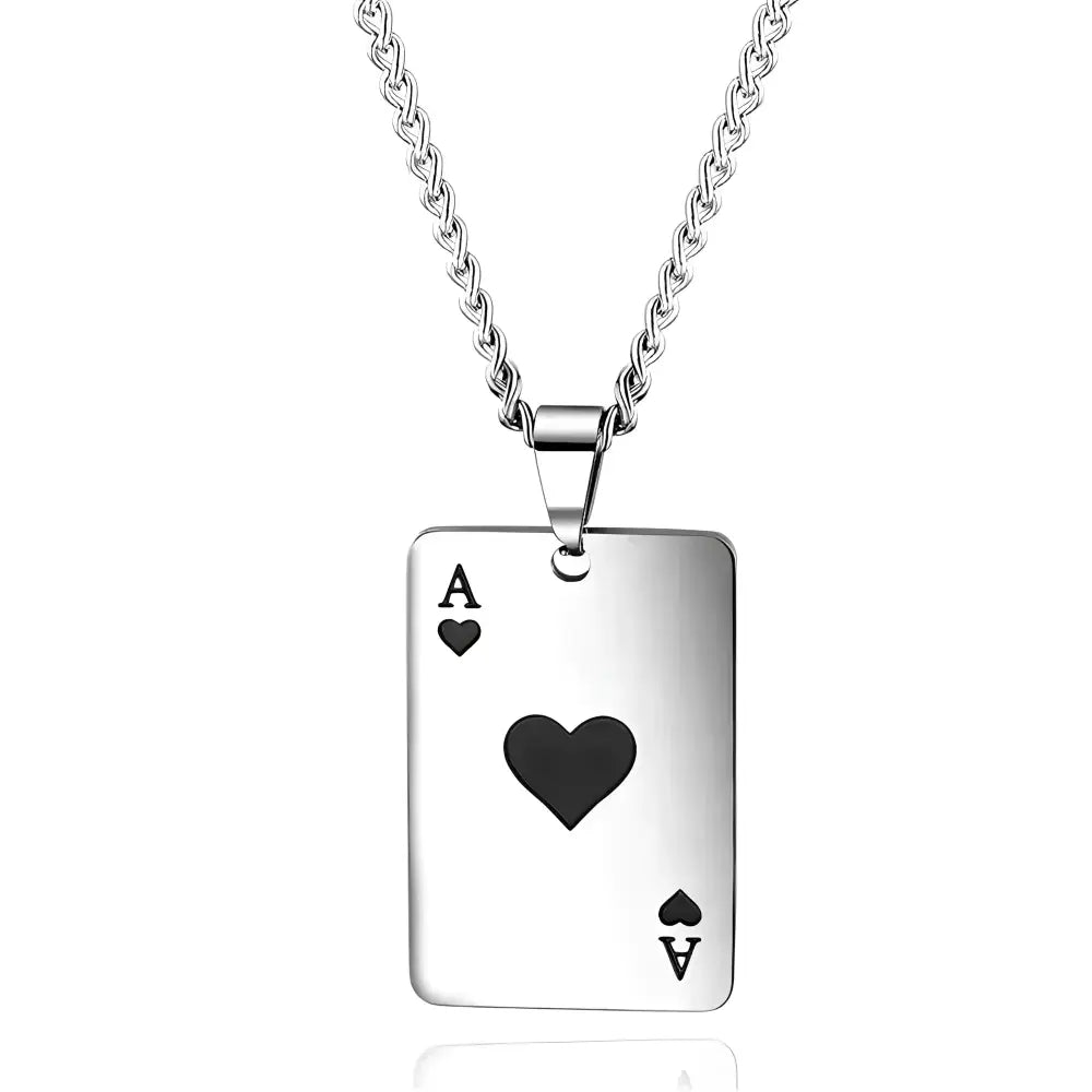 Silver ace of hearts pendant necklace.