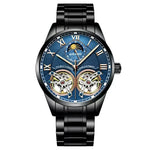 Black and blue automatic watch with leather band from AILANG men’s accessories