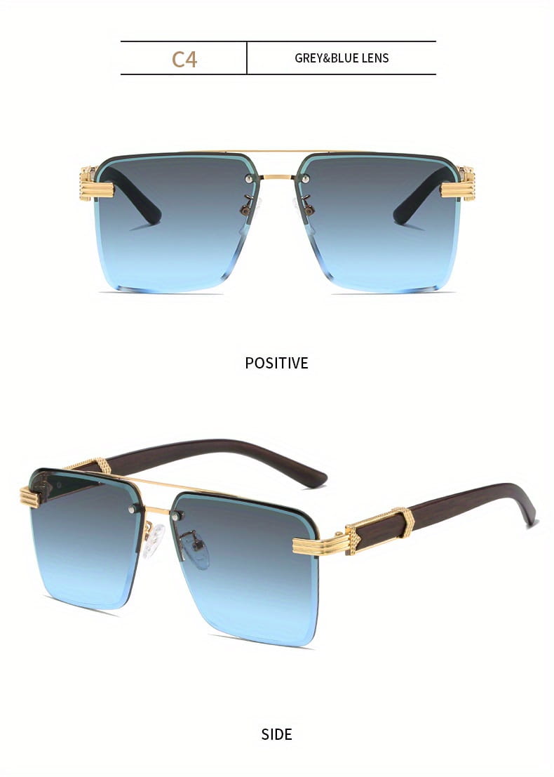 Square Lens Metal Frame Double Bridges Glasses For Men Women Outdoor Party Vacation Travel Decors Photo Props Ideal