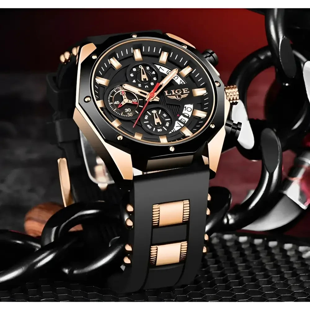 Blue Gold Chronograph Watch - Stylish Jewelry Accessory for Men - Buzzastore
