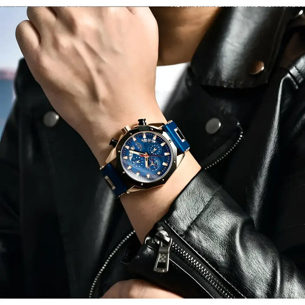 Blue-faced chronograph wristwatch from Blue Chronograph Gold Watches Jewelry Accessories, a stylish accessory for watches and jewelry enthusiasts