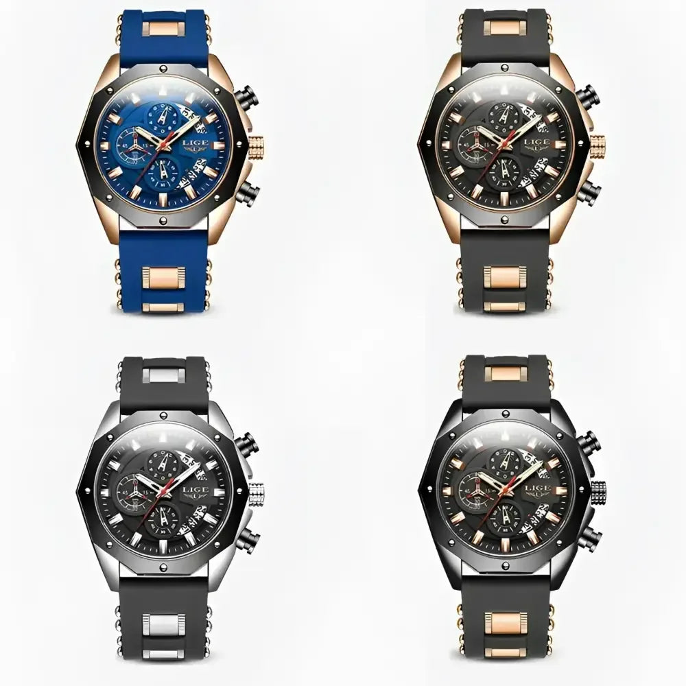 Blue Gold Chronograph Watch - Stylish Jewelry Accessory for Men - Buzzastore