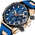 Blue Gold Chronograph Watch - Stylish Jewelry Accessory for Men - Buzzastore