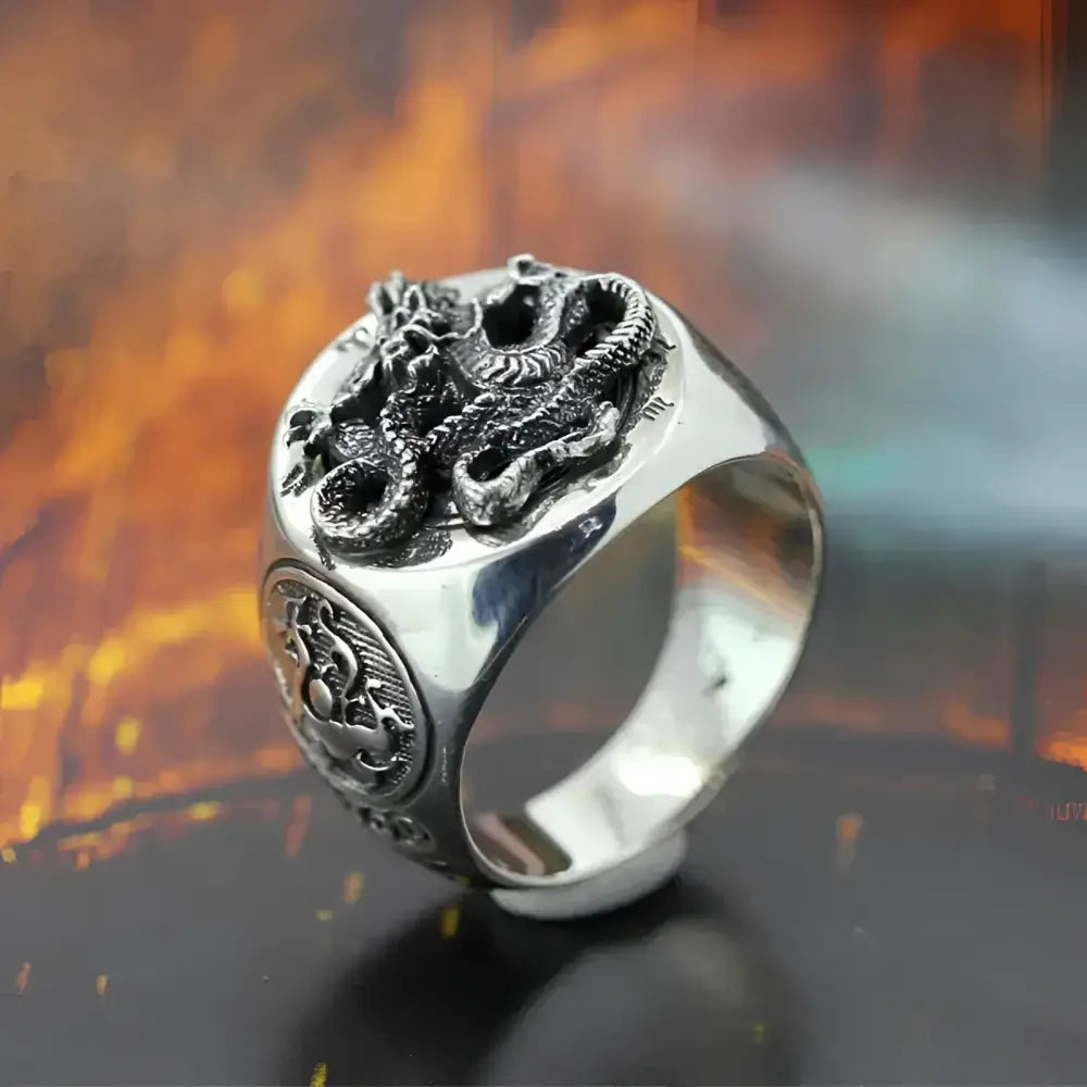 Silver dragon ring.