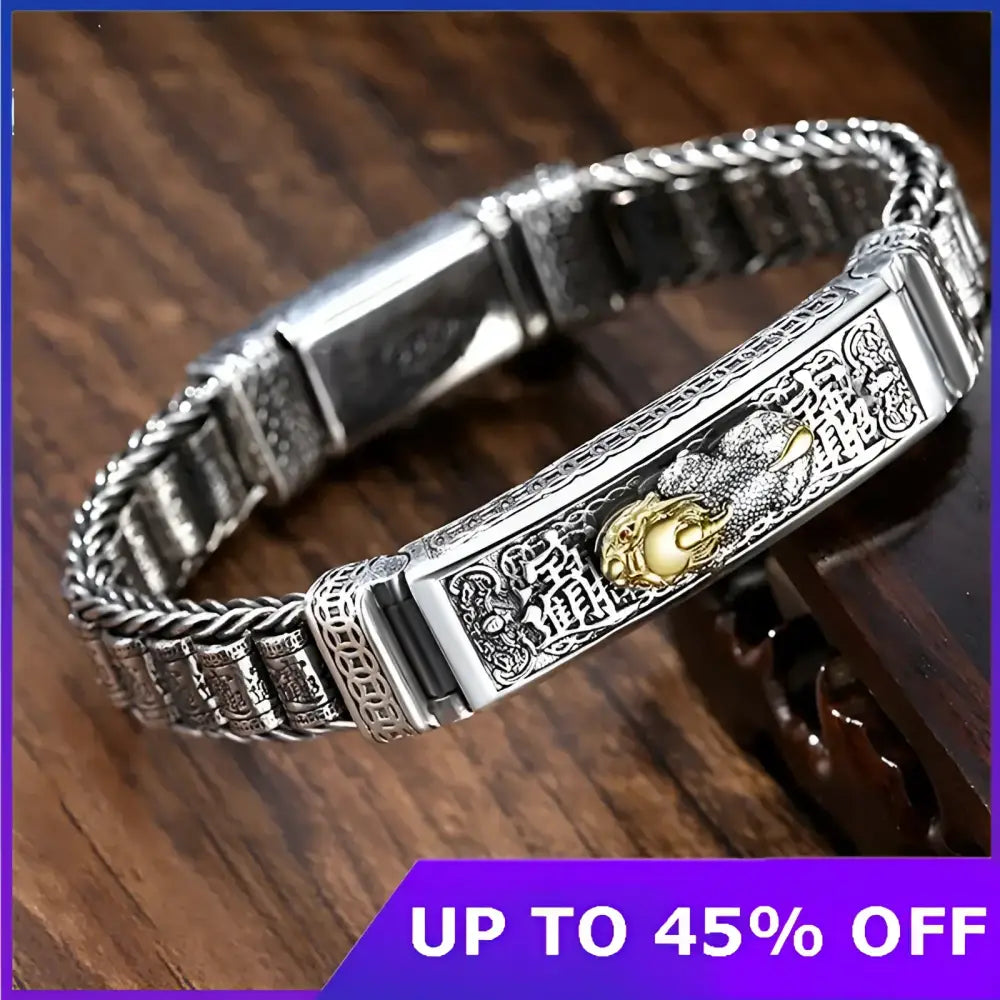Silver dragon bracelet.