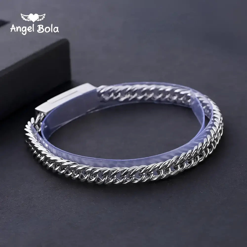 Silver chain bracelet.