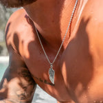 Mens Feather Pendant Necklace in Stainless Steel with Twisted Chain - Buzzastore