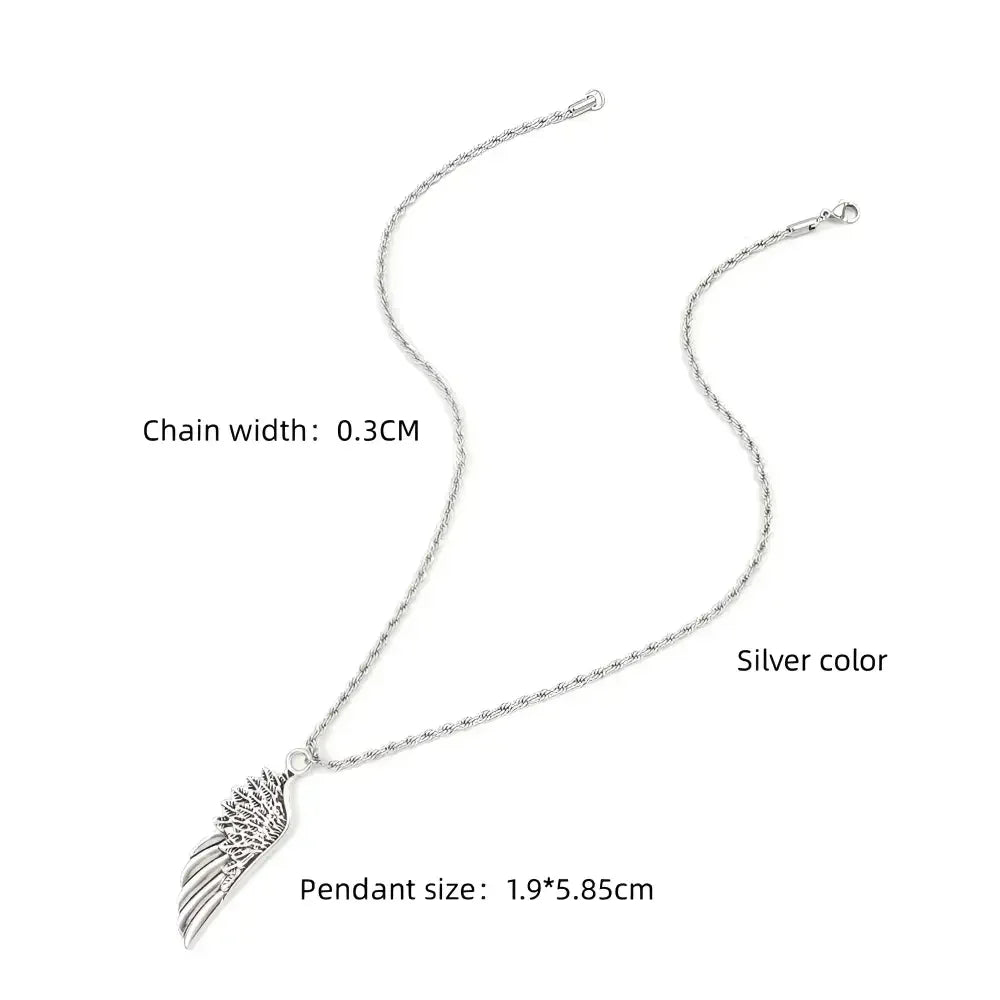 Mens Feather Pendant Necklace in Stainless Steel with Twisted Chain - Buzzastore