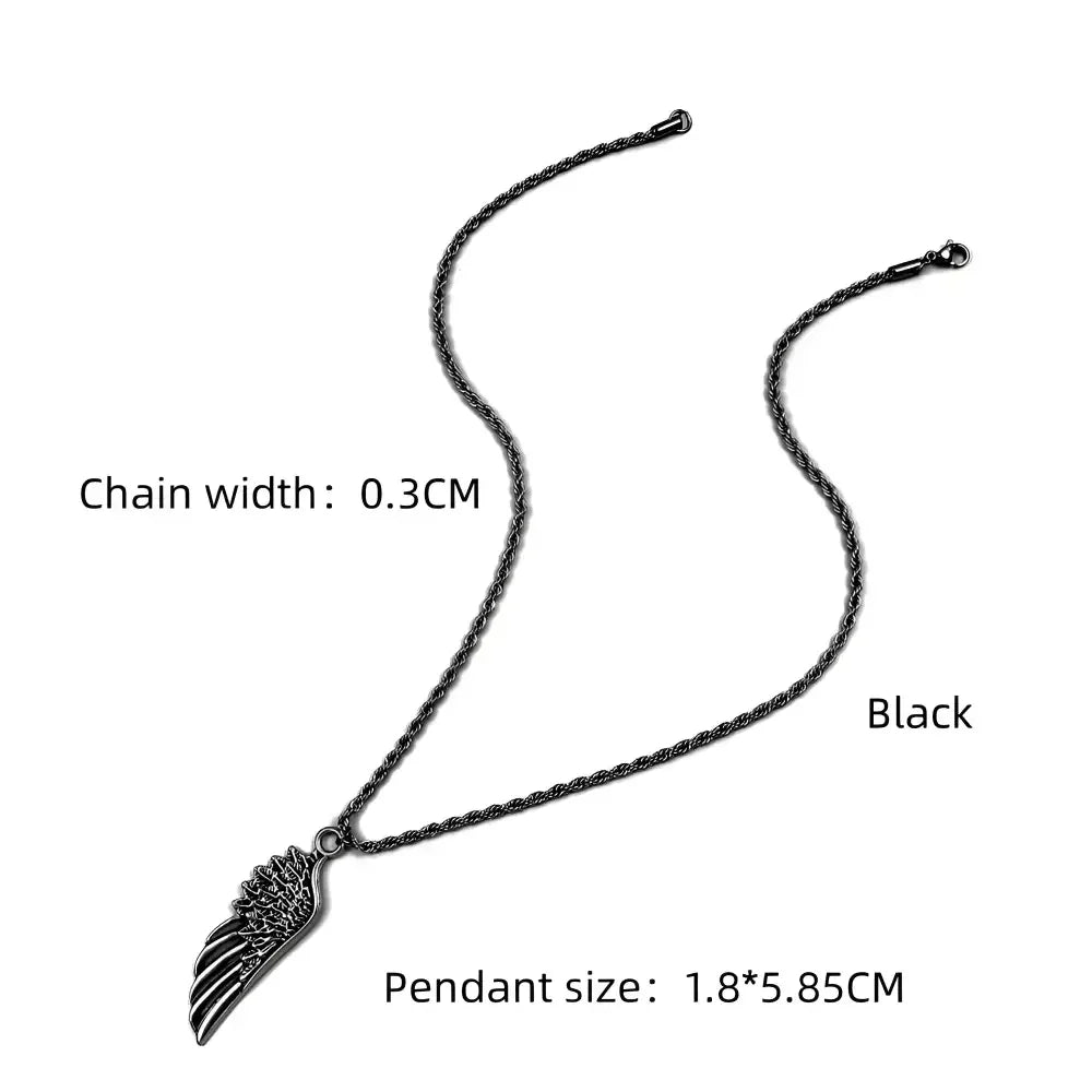 Mens Feather Pendant Necklace in Stainless Steel with Twisted Chain - Buzzastore