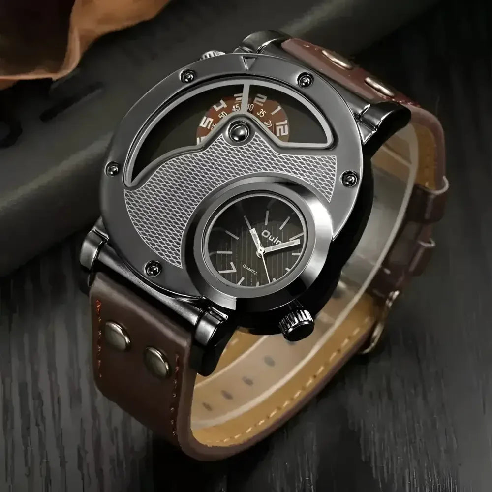 Oulm Mens Quartz Watch with Leather Band Stylish Fashion Accessory - Buzzastore