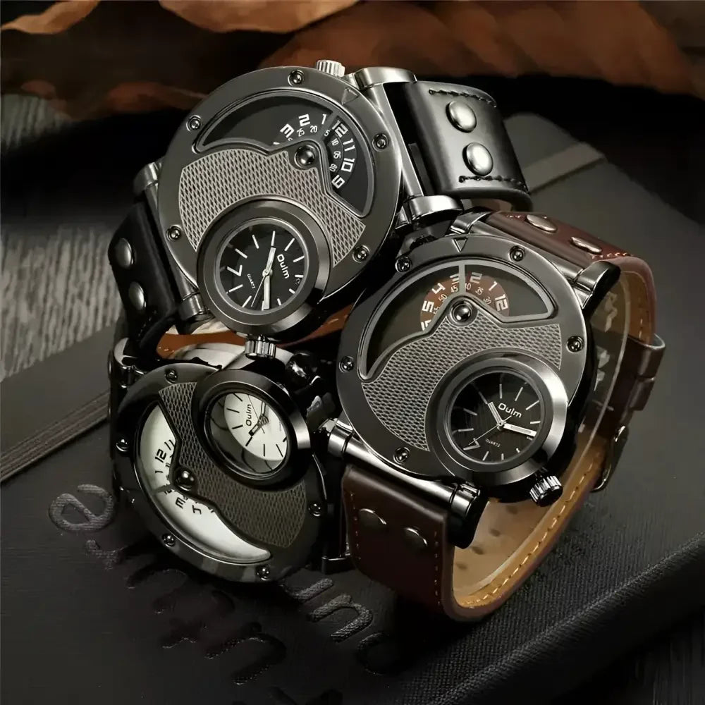 Oulm Mens Quartz Watch with Leather Band Stylish Fashion Accessory - Buzzastore