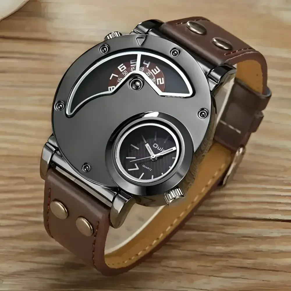 Oulm Mens Quartz Watch with Leather Band Stylish Fashion Accessory - Buzzastore