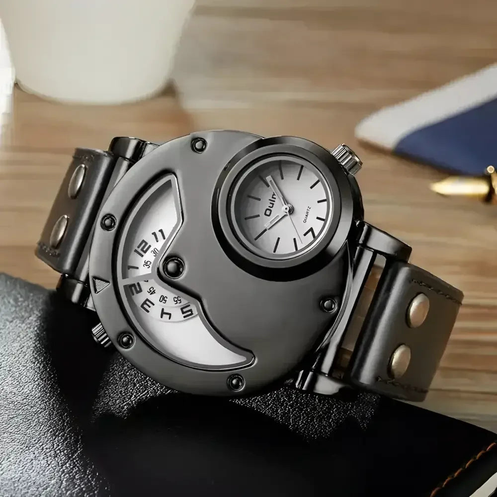 Oulm Mens Quartz Watch with Leather Band Stylish Fashion Accessory - Buzzastore