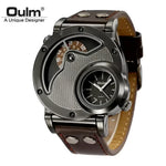 Oulm Mens Quartz Watch with Leather Band Stylish Fashion Accessory - Buzzastore