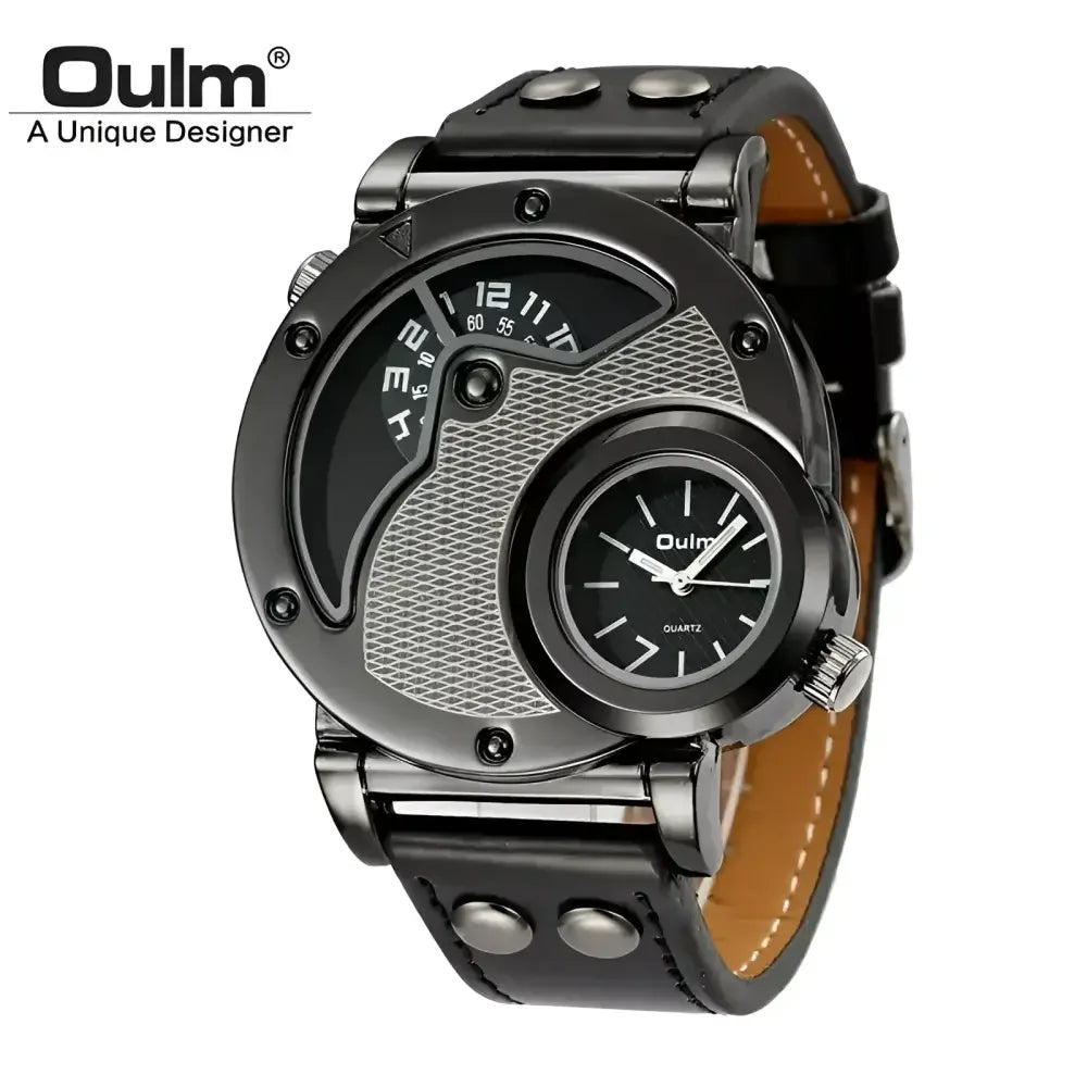 Oulm Mens Quartz Watch with Leather Band Stylish Fashion Accessory - Buzzastore