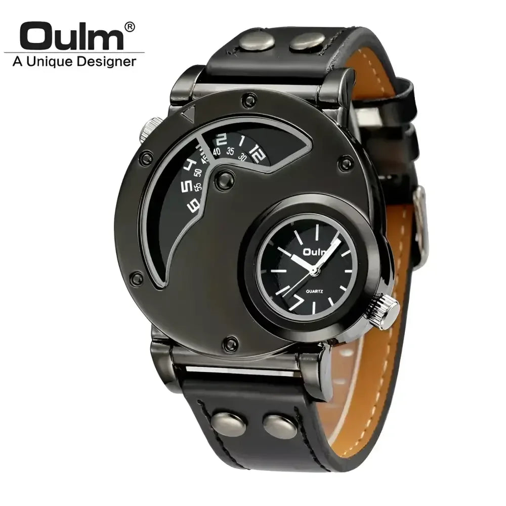 Oulm Mens Quartz Watch with Leather Band Stylish Fashion Accessory - Buzzastore
