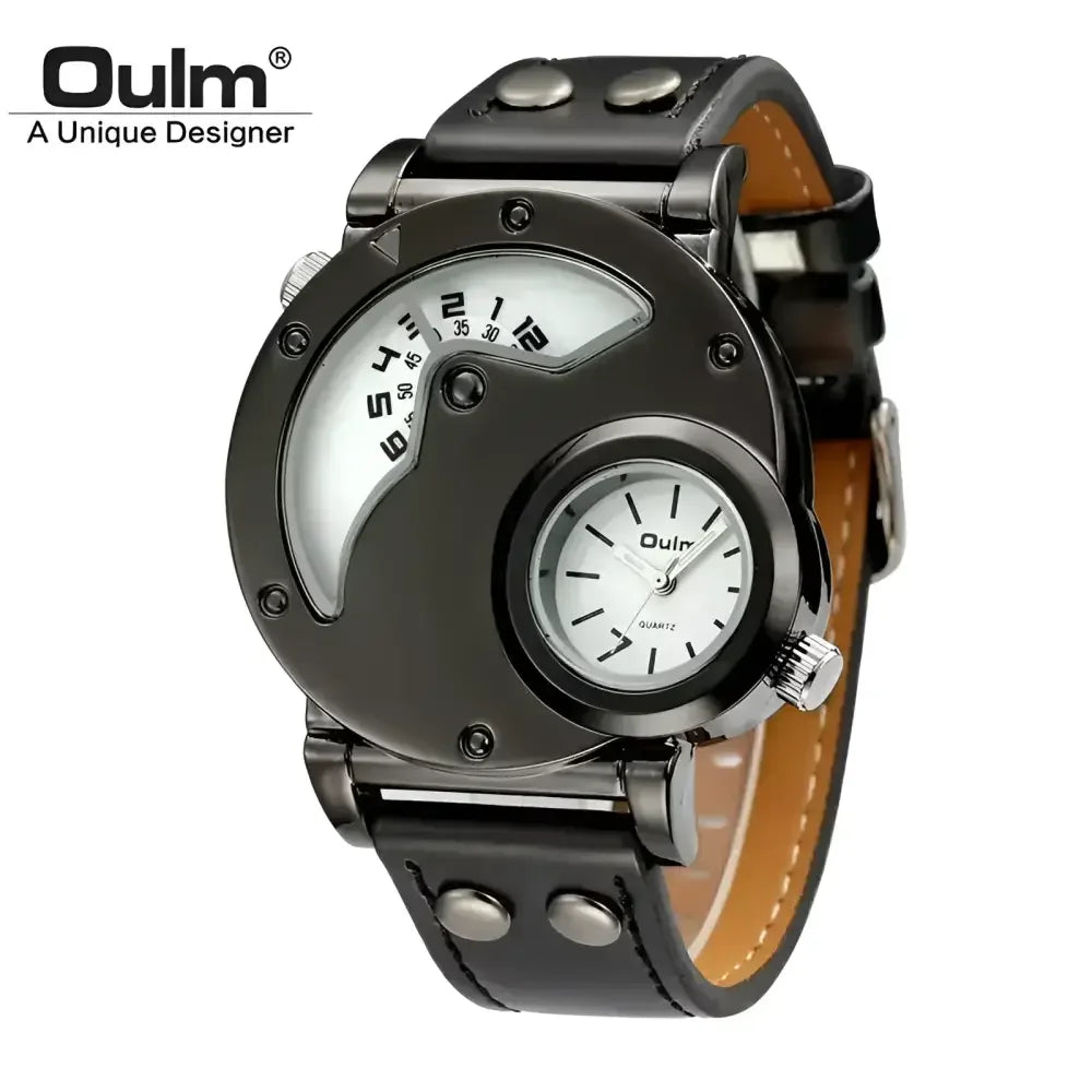 Oulm Mens Quartz Watch with Leather Band Stylish Fashion Accessory - Buzzastore