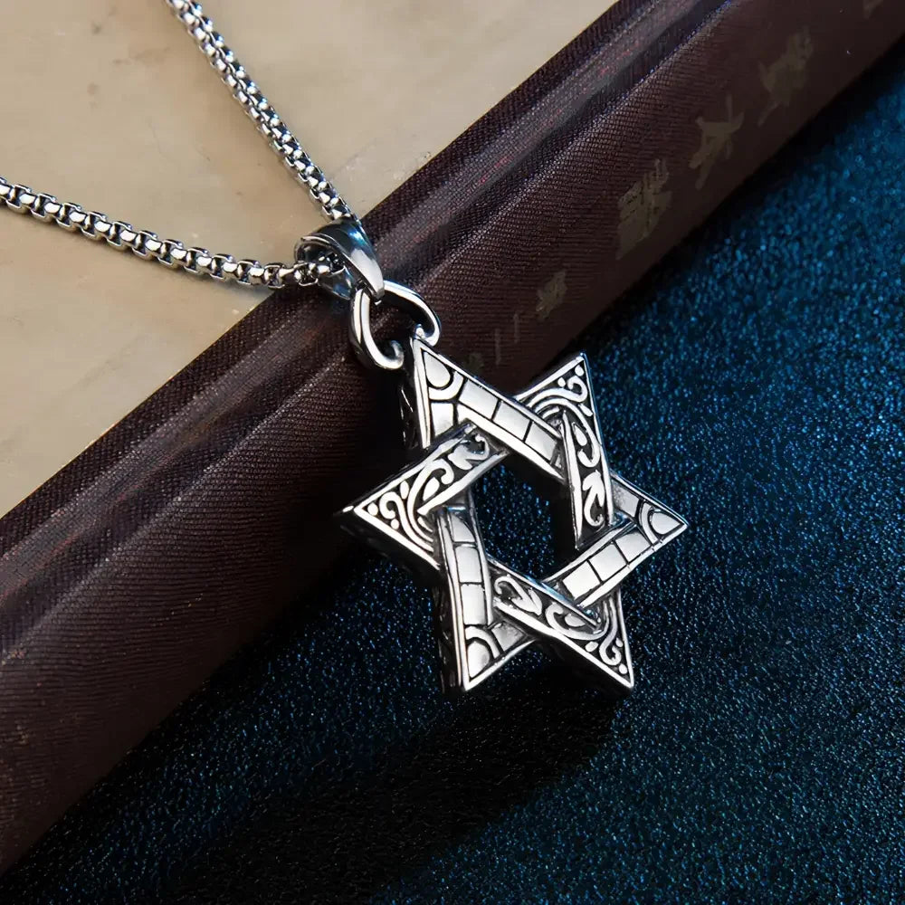 Silver Star of David Pendant Necklace - Elegant Jewish Jewelry Accessory - Buzzastore