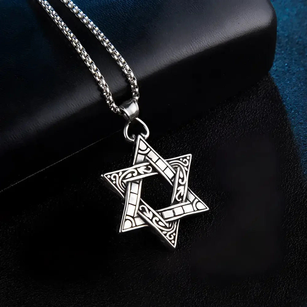 Silver Star of David Pendant Necklace - Elegant Jewish Jewelry Accessory - Buzzastore