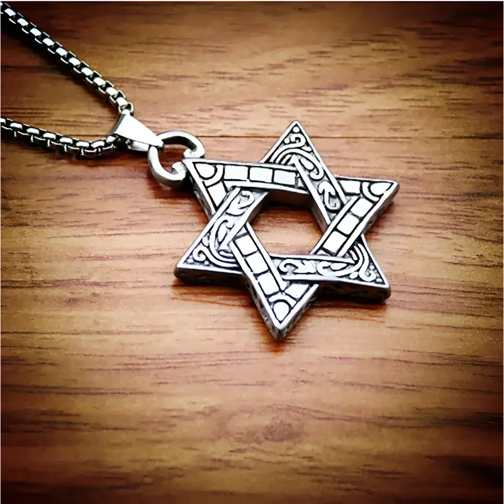 Silver Star of David Pendant Necklace - Elegant Jewish Jewelry Accessory - Buzzastore