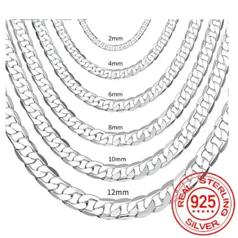 Wholesale Men's 925 Sterling Silver Necklace 2/4/6/8/10/12MM 40-75cm Chain Lobster Clasp Man Boy Women Engagement Jewelry - Buzzastore