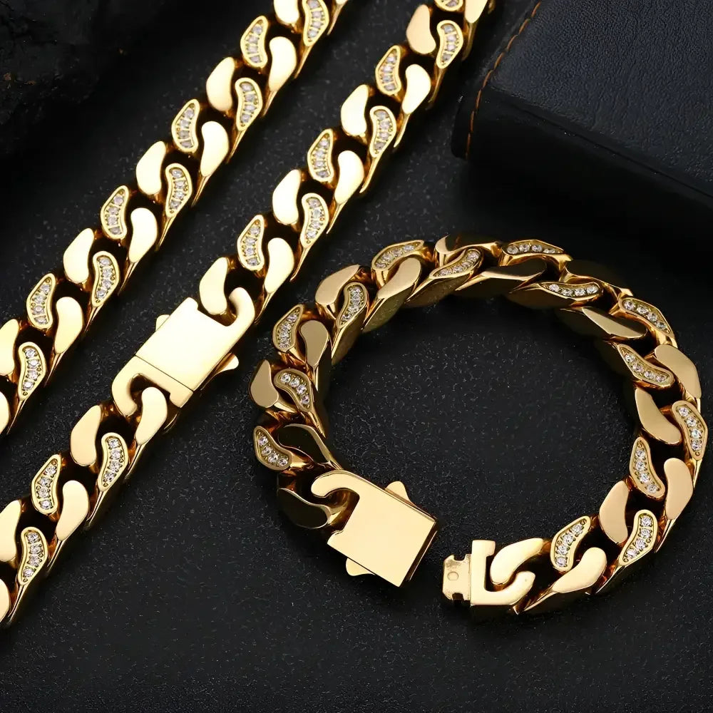 NUOYA Mens Gold Stainless Steel Cuban Link Bracelet - Stylish Durable Accessory - Buzzastore