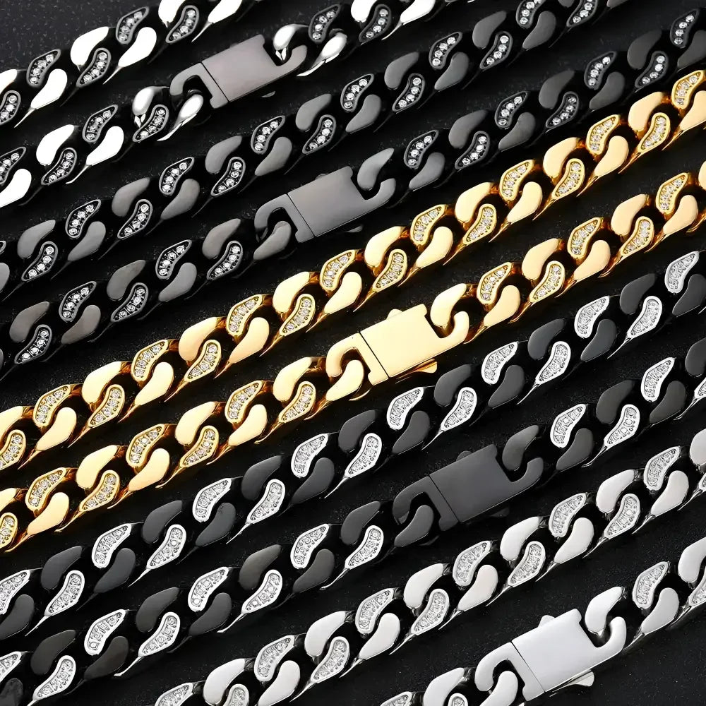 NUOYA Mens Gold Stainless Steel Cuban Link Bracelet - Stylish Durable Accessory - Buzzastore