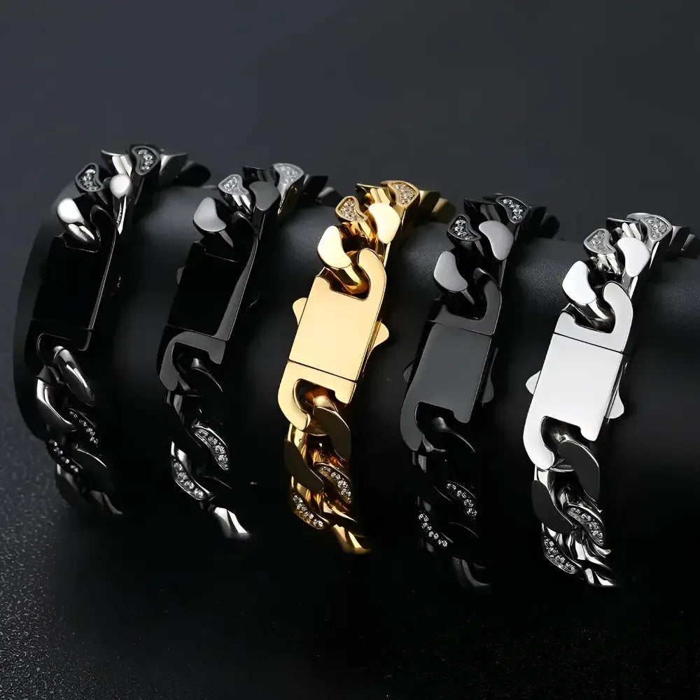 NUOYA Mens Gold Stainless Steel Cuban Link Bracelet - Stylish Durable Accessory - Buzzastore
