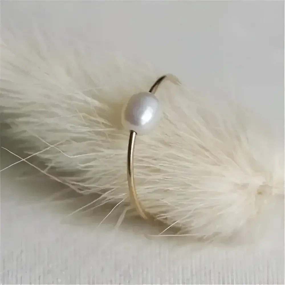 14k Gold Filled Solitaire Pearl Ring - Elegant Minimalist Jewelry - Buzzastore