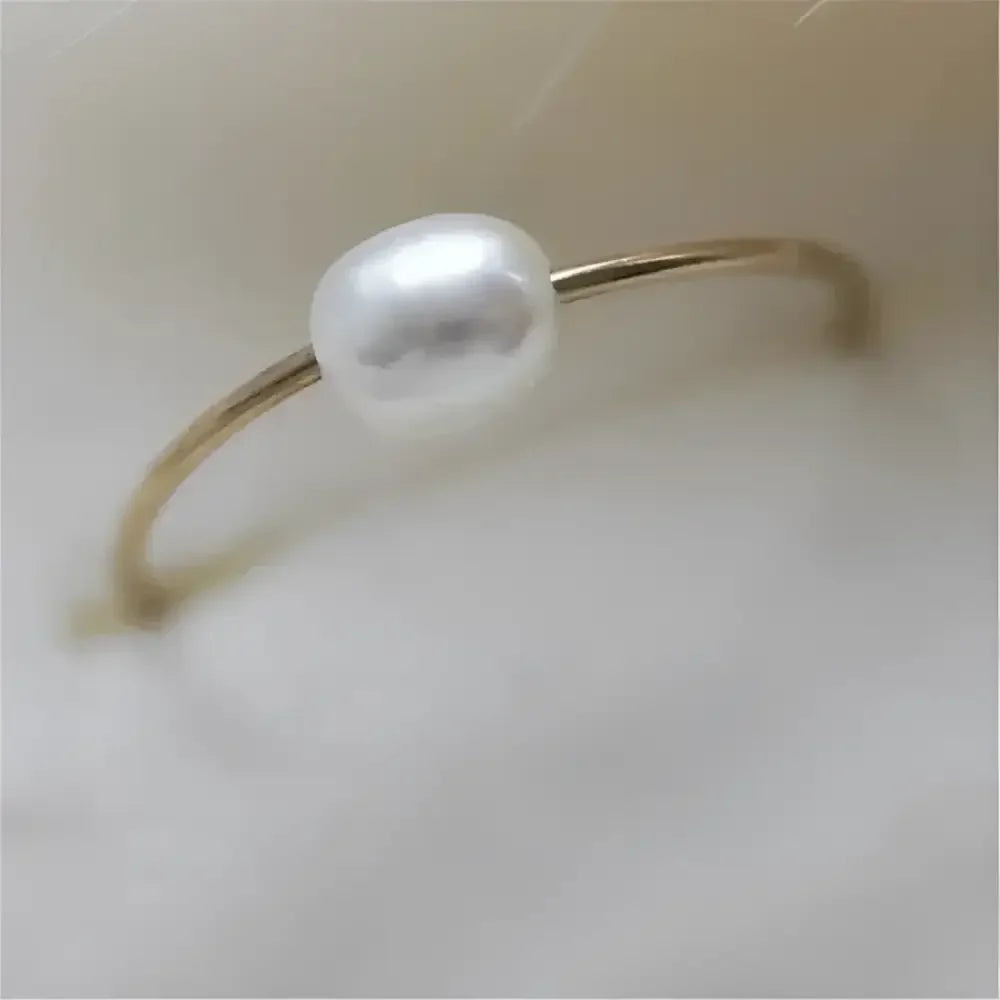 14k Gold Filled Solitaire Pearl Ring - Elegant Minimalist Jewelry - Buzzastore