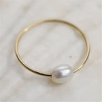 14k Gold Filled Solitaire Pearl Ring - Elegant Minimalist Jewelry - Buzzastore
