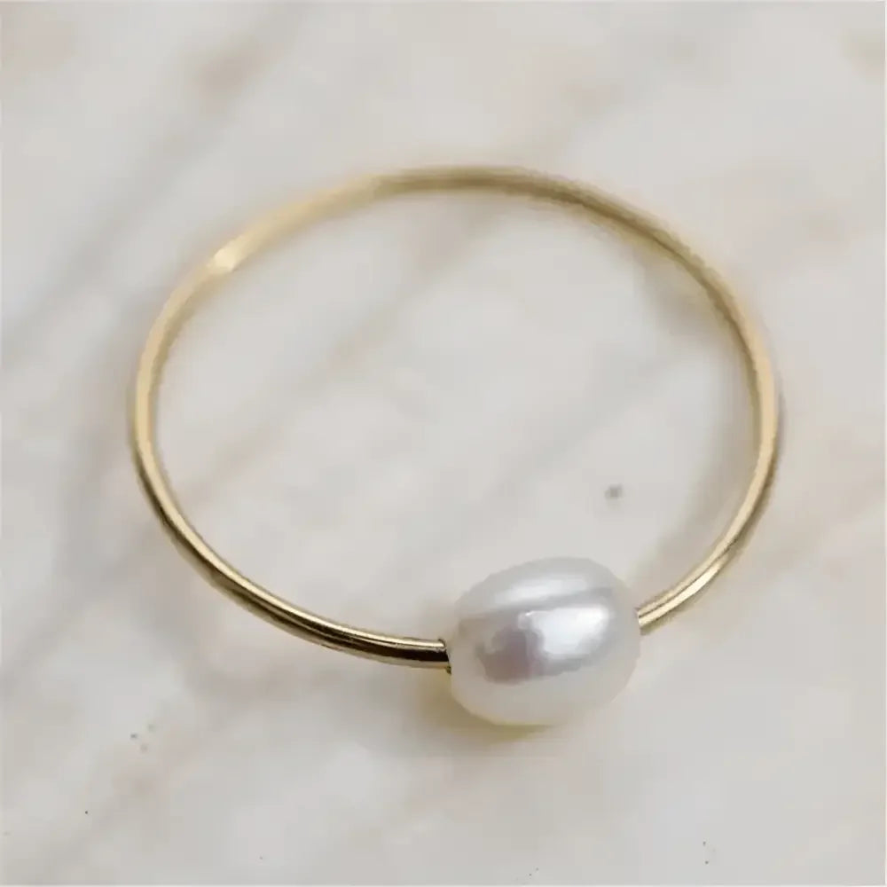 14k Gold Filled Solitaire Pearl Ring - Elegant Minimalist Jewelry - Buzzastore