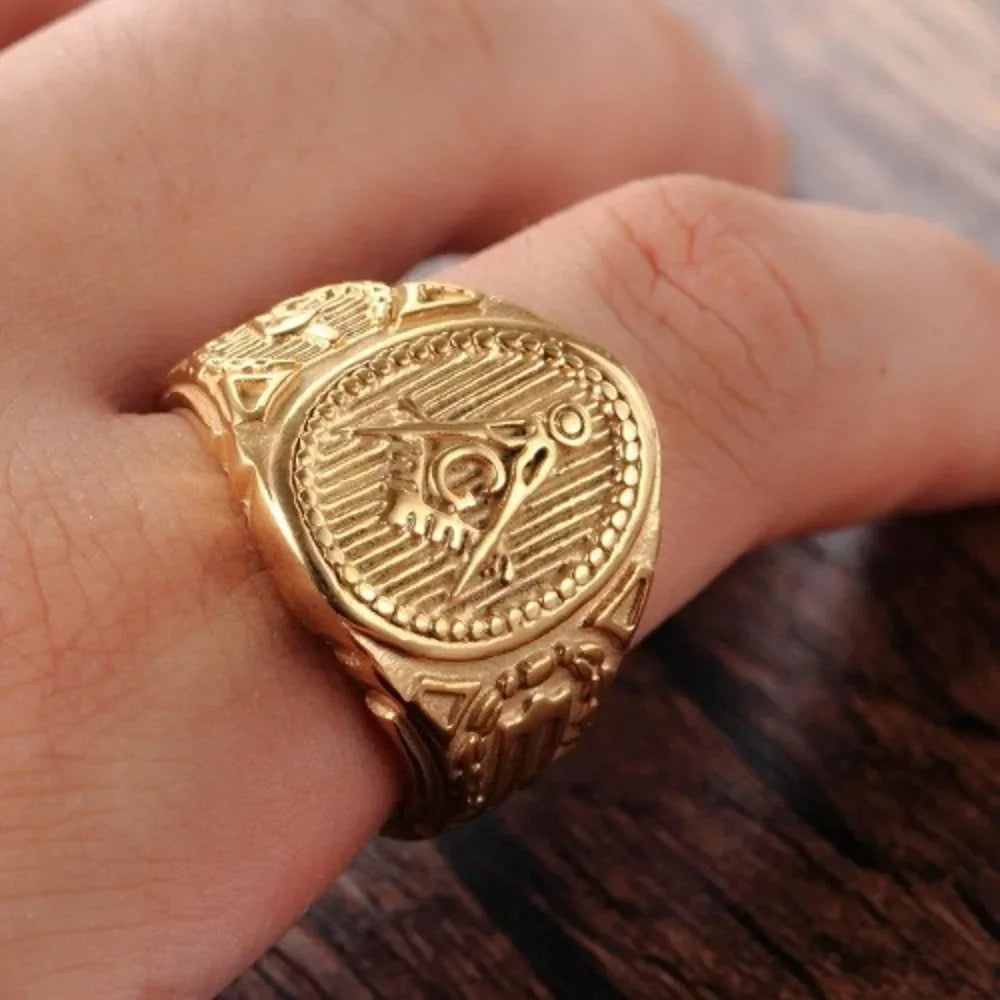 Mens Masonic Stainless Steel Ring - Durable Elegant Freemason Jewelry - Buzzastore