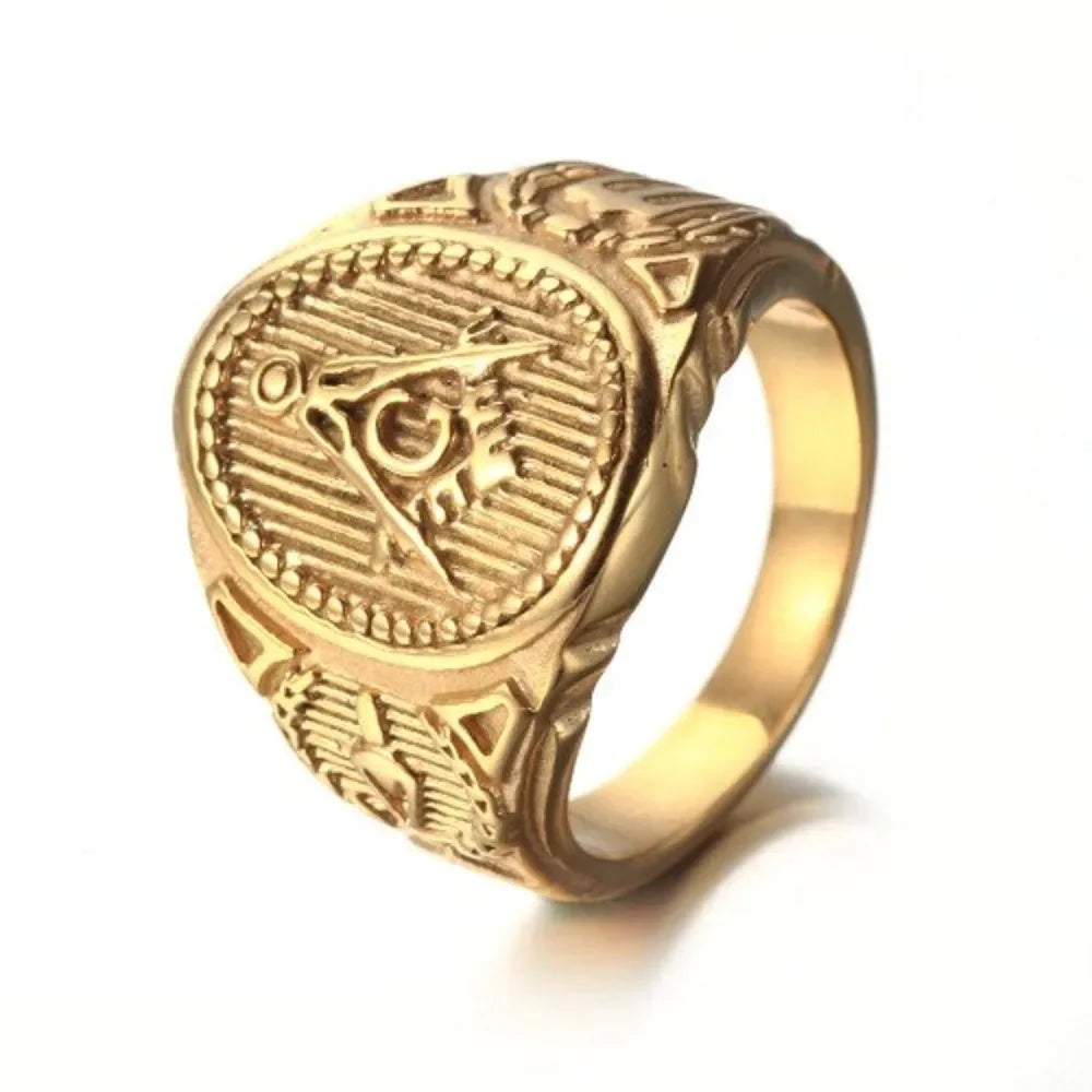 Mens Masonic Stainless Steel Ring - Durable Elegant Freemason Jewelry - Buzzastore