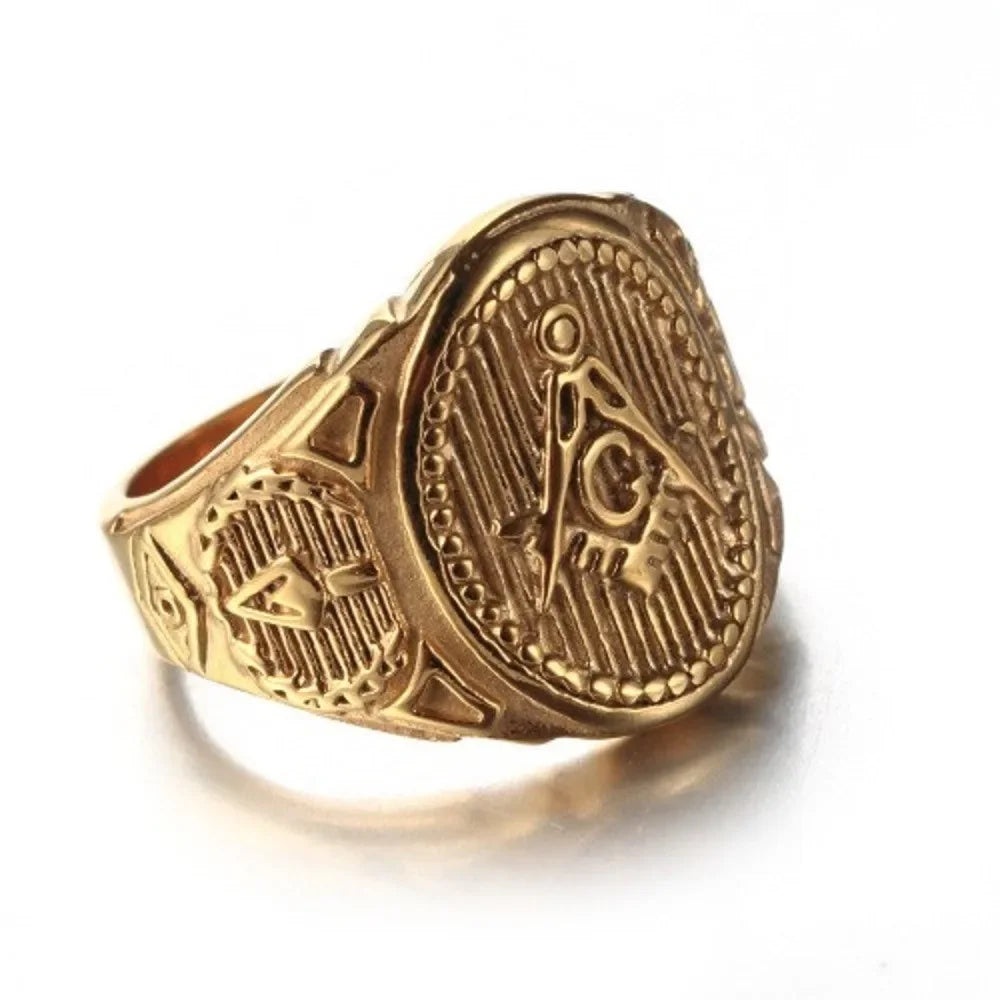 Mens Masonic Stainless Steel Ring - Durable Elegant Freemason Jewelry - Buzzastore