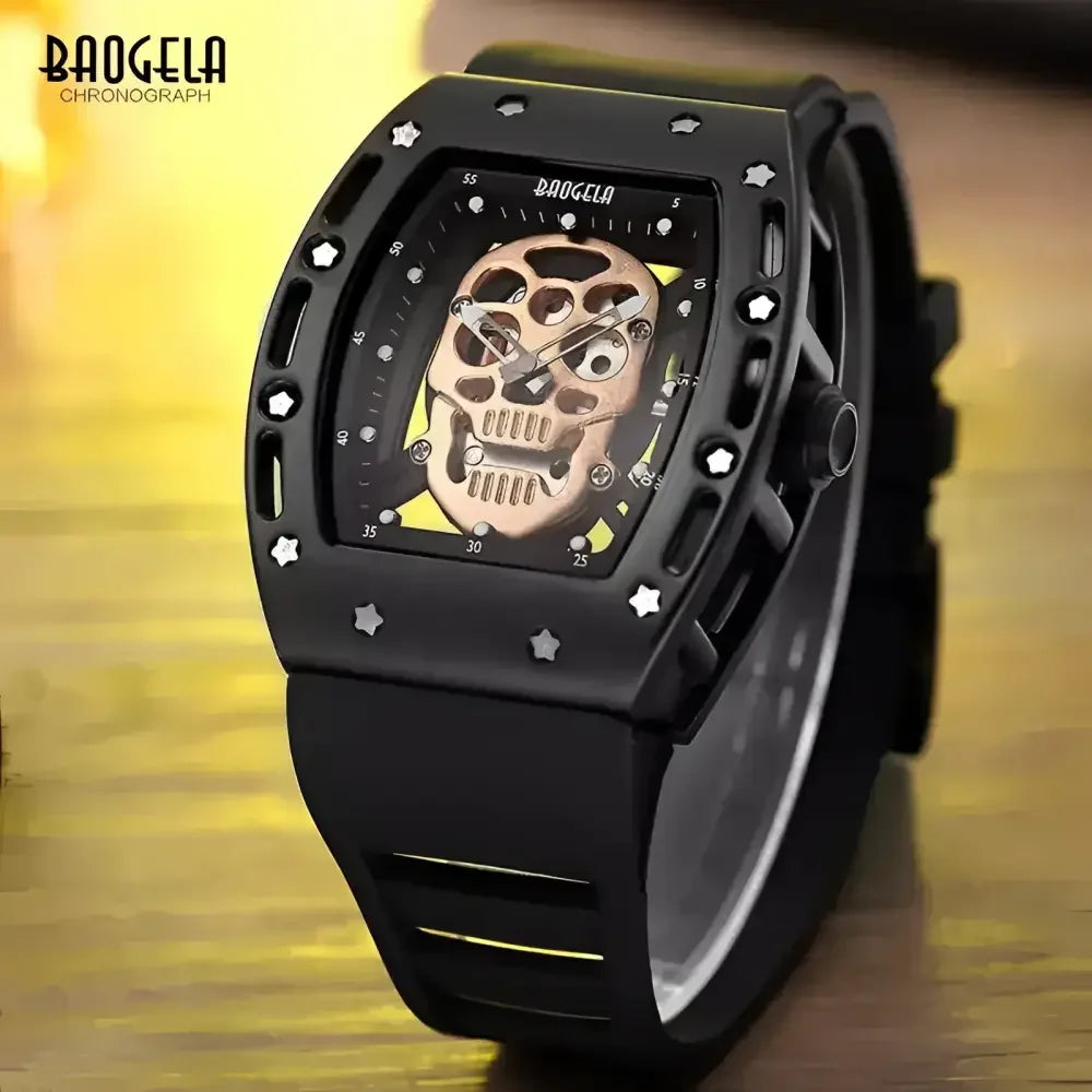 Luminous Skeleton Skull Quartz Watch for Men - BAOGELA Fashion Timepiece - Buzzastore