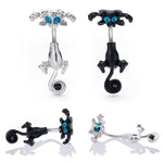 Cartoon Cat Belly Piercing for Women - 316L Stainless Steel Long Flower Navel Jewelry with Zircon - Buzzastore