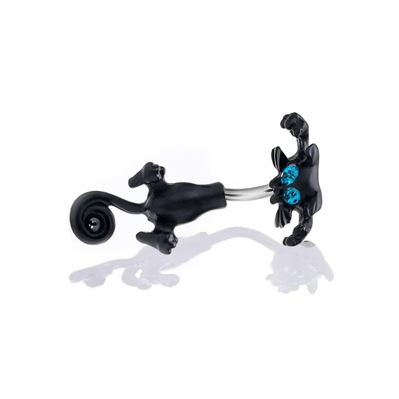 Cartoon Cat Belly Piercing for Women - 316L Stainless Steel Long Flower Navel Jewelry with Zircon - Buzzastore