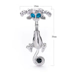 Cartoon Cat Belly Piercing for Women - 316L Stainless Steel Long Flower Navel Jewelry with Zircon - Buzzastore