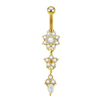 Cartoon Cat Belly Piercing for Women - 316L Stainless Steel Long Flower Navel Jewelry with Zircon - Buzzastore