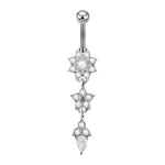 Cartoon Cat Belly Piercing for Women - 316L Stainless Steel Long Flower Navel Jewelry with Zircon - Buzzastore