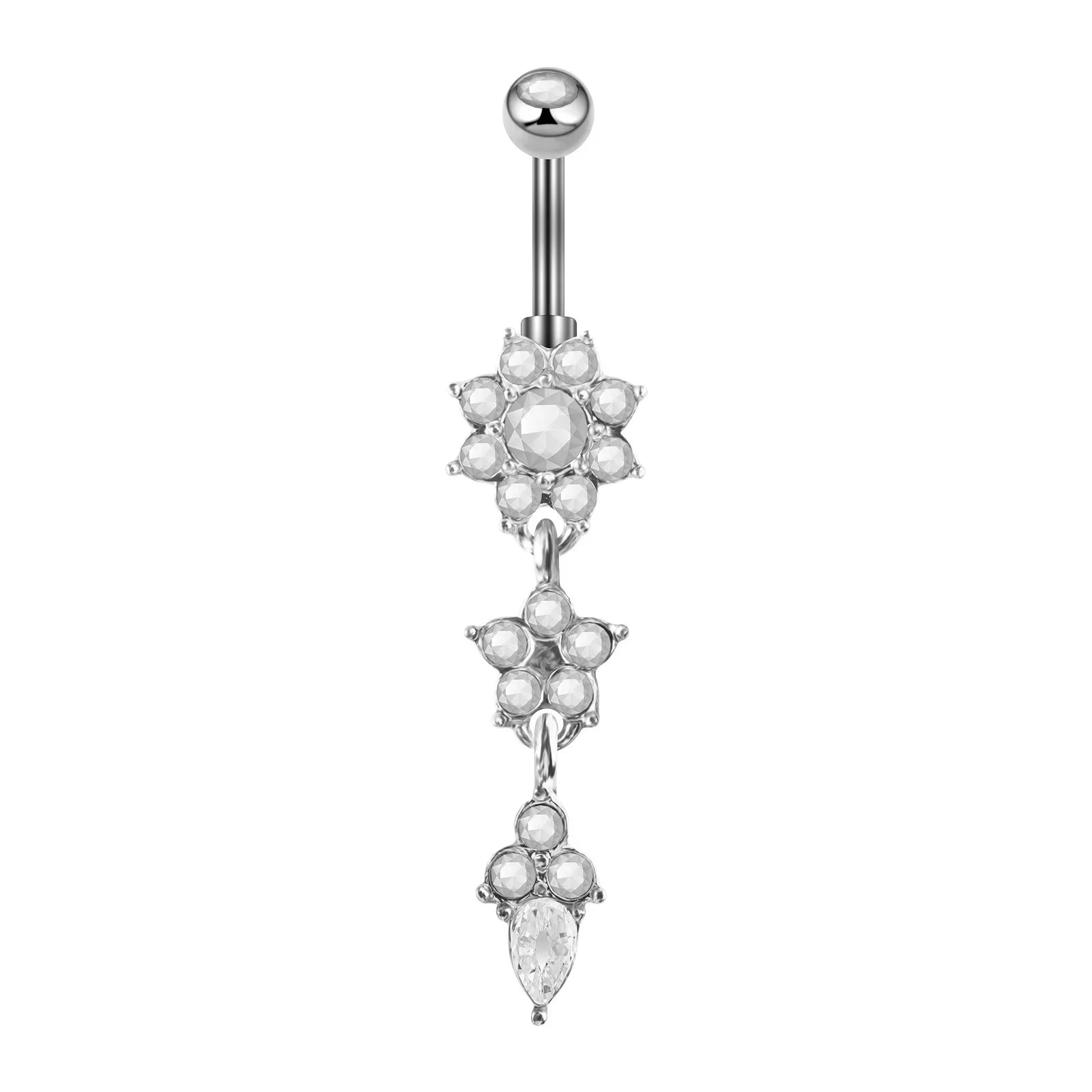 Cartoon Cat Belly Piercing for Women - 316L Stainless Steel Long Flower Navel Jewelry with Zircon - Buzzastore