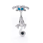 Cartoon Cat Belly Piercing for Women - 316L Stainless Steel Long Flower Navel Jewelry with Zircon - Buzzastore